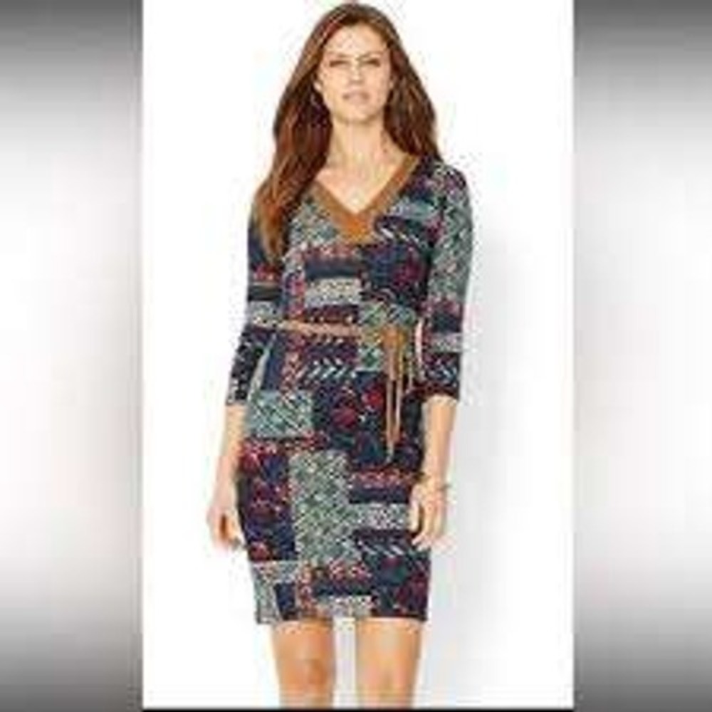 Lauren Ralph Lauren Cotton Patchwork Sheath Dress‎ Faux Suede Accents